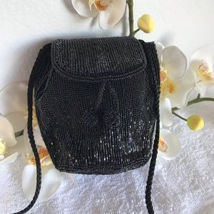 Vintage Beaded girls Black Mini cross body bag Shoulder Bag